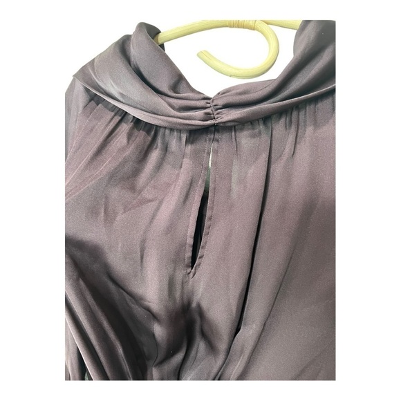 BCBGMAXAZRIA Purple Eggplant Silky Puff Sleeve Bow Tie Back Drapey‎ Collar S - Picture 8 of 16